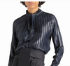Saint Laurent Black Lurex Metalic Striped Pussy Bow Blouse