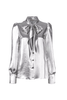 Saint Laurent Silver Metallic Lame Pussy Bow Blouse