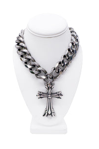 Cruize "Alexandre" Silver Metal Heavy Chain Oversized Cross Necklace