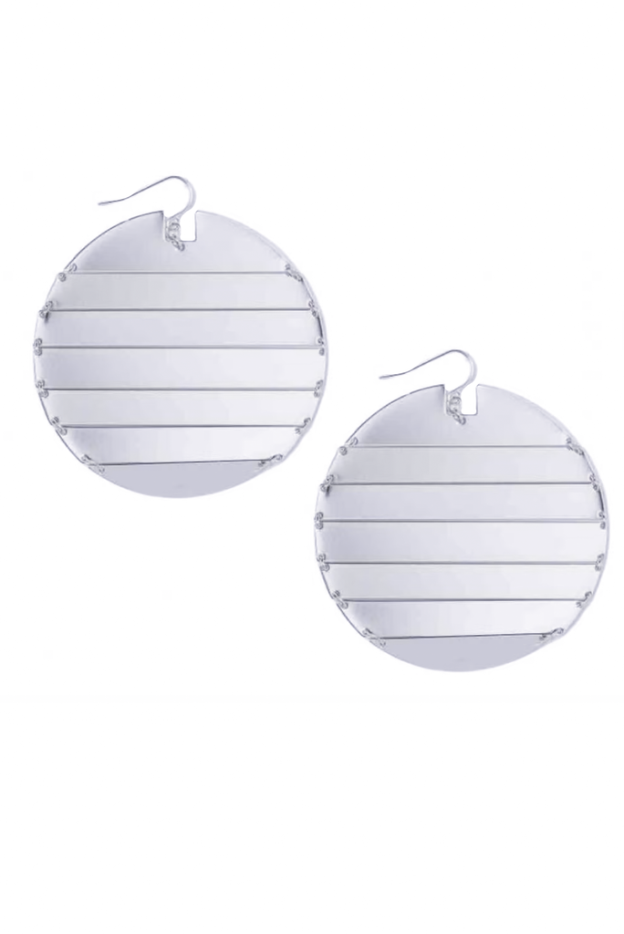 Vintage Silver Metallic Slats Hoop Earrings