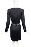 Claude Montana Black Silver Chrome Zipper Ball Mini Dress with Metal Belt