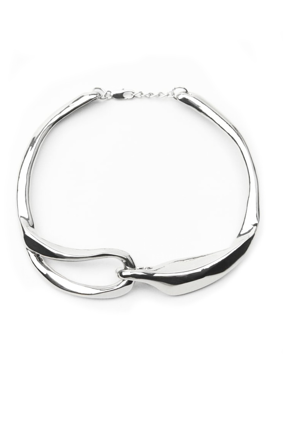 Vintage Silver Chrome Cut Out Sculptural McQueen Style Necklace