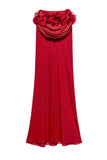 Aniye Records Red Sheer Ruffle Draped Bustier Top + Skirt Dress Set