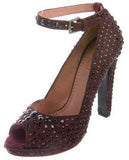 Alaia Maroon Burgundy Red Jet Black Crystal Studded Ankle Strap Shoes Size 37.5