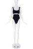 Vintage Black Bathing Suit with PVC Wave Cut-Out Detail