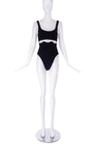 Vintage Black Bathing Suit with PVC Wave Cut-Out Detail