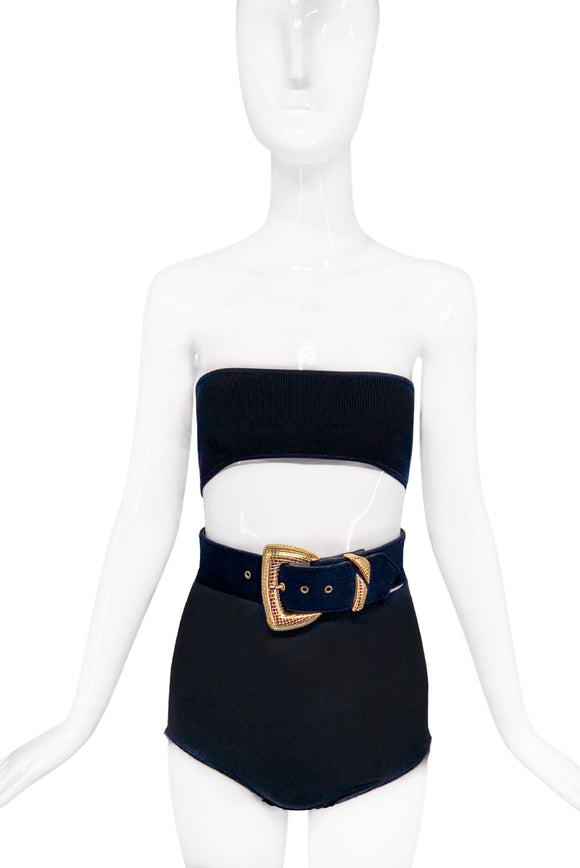 Tadashi Black & Oversized Gold Crocodile Textured Buckle Belt