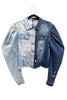 Vintage Blue Denim Light Dark Indigo Dual Tone Big Puff Sleeve Jacket