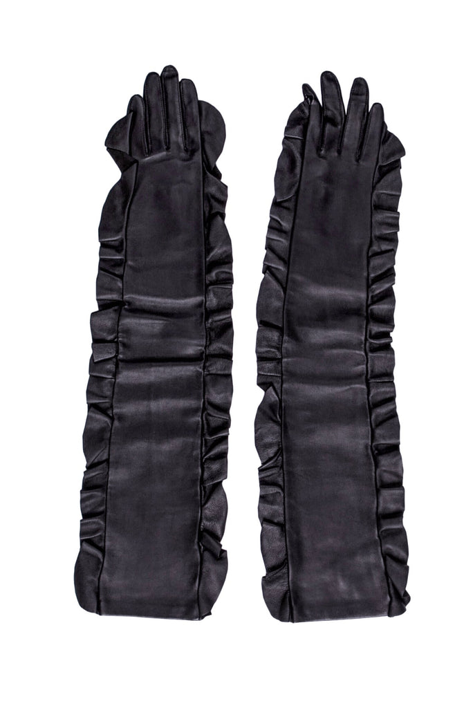 Undercover Japan Black Leather Ruffle Opera Gloves #