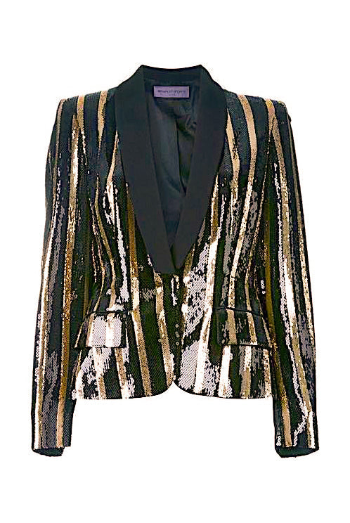 Emanuel Ungaro by Fausto Puglisi Black Gold Sequin Striped Tuxedo Blazer Jacket