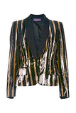 Emanuel Ungaro by Fausto Puglisi Black Gold Sequin Striped Tuxedo Suit Blazer Jacket