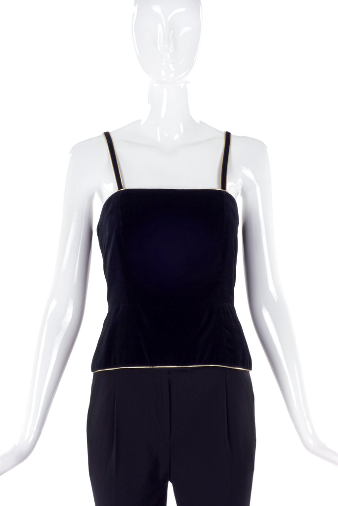 Emanuel Ungaro Black Velvet Camisole Top with Gold Piping