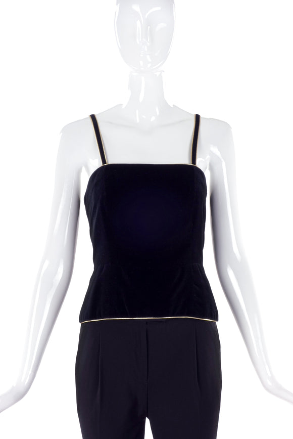 Emanuel Ungaro Black Velvet Camisole Top with Gold Piping