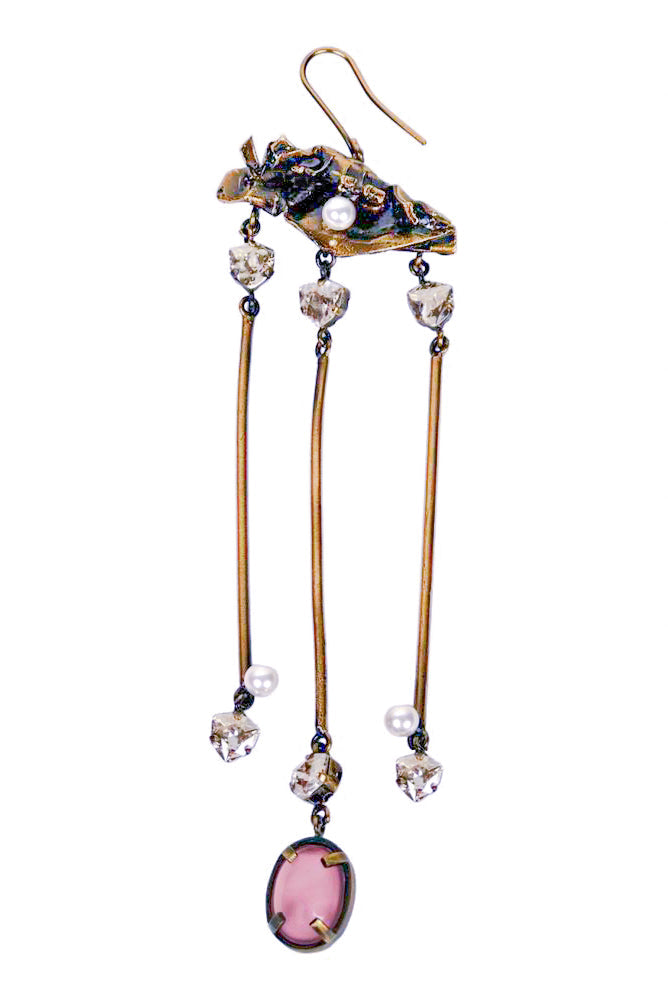 Valentino Bronze Crystal Pearl Pink Gem Stone Oversized Earring