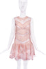 Valentino Nude Pink Beige Sheer Mesh Net Lace Scallop Edge Mini Dress