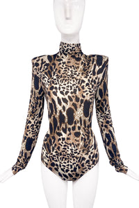 Alexandre Vauthier Leopard Brown Beige Power Shoulder Bodysuit Fall 2019