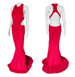 Alexandre Vauthier Red Cut Out Halterneck Racer Back Dress Gown