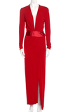 Alexandre Vauthier Red Deep Plunging V Neckline Wrap Gown