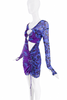 Versace Purple Blue Sheer Ruched Floral print Cut Out Dress