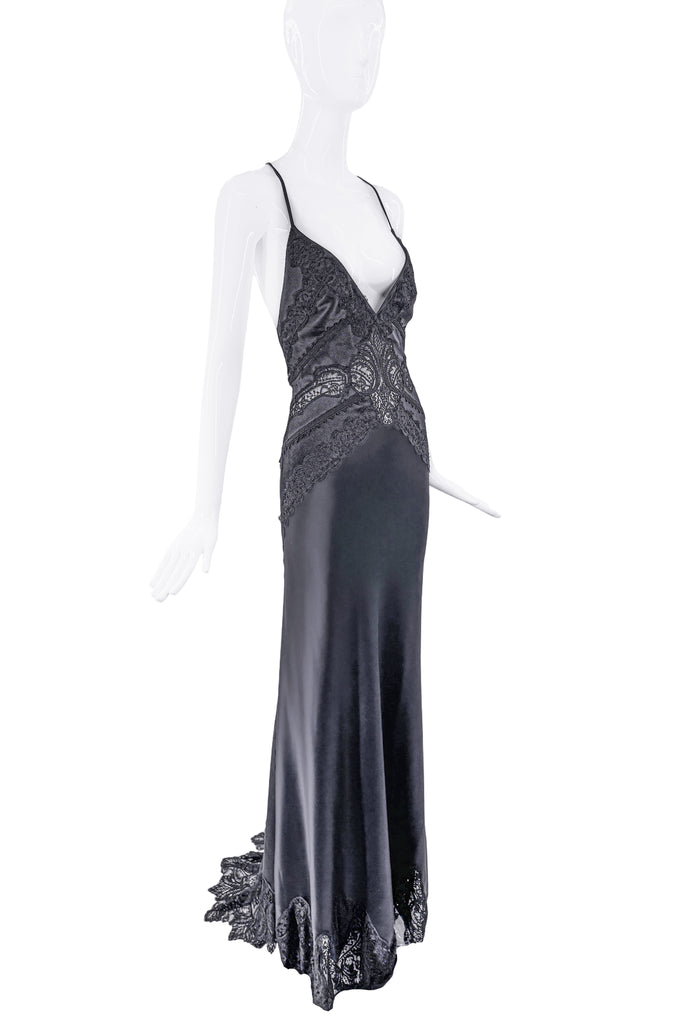 Versace Black Lace Cut Out Slip Dress Gown