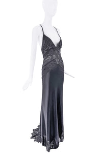 Versace Black Lace Cut Out Slip Dress Gown