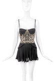 Versace Black With Copper Chainmail Pleated Mini Dress
