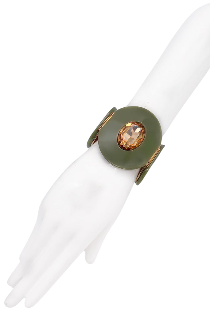 Versace Olive Green Acrylic Resin Bracelet with Topaz Stone