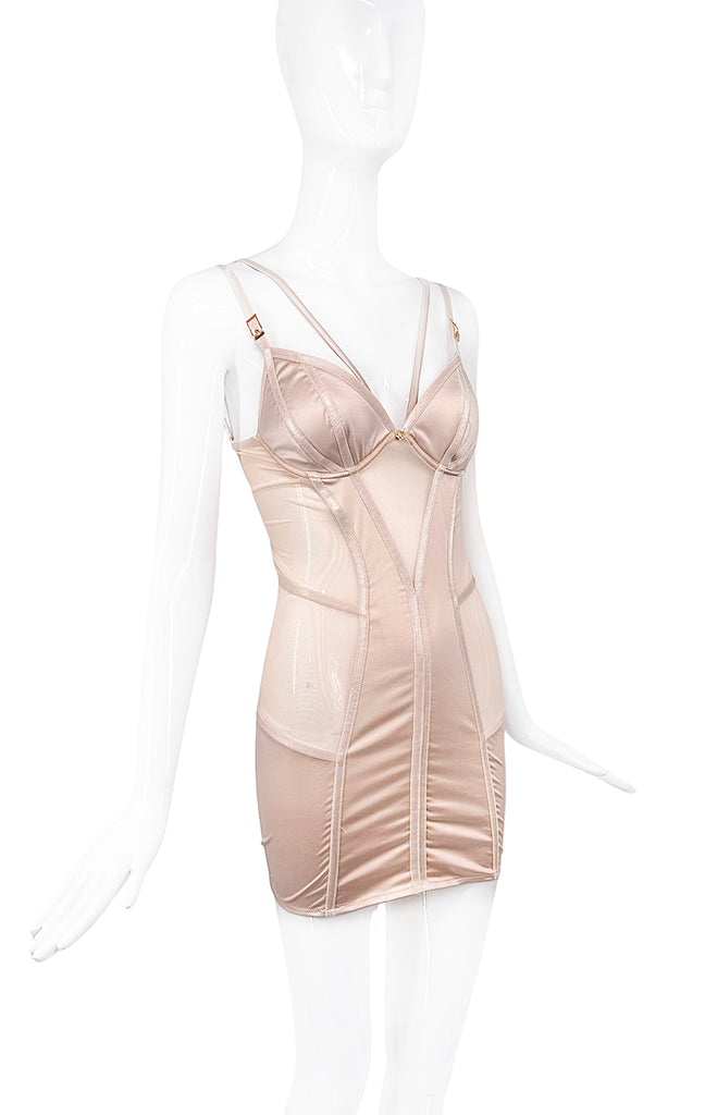 Versace Nude Blush Sheer Cut Out Stretch Mini Dress
