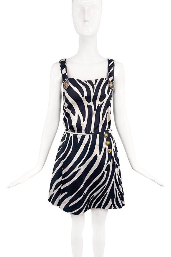 Versus Versace Black & White Zebra Print Tank Top & A Line Skirt with Lion Medallion Details Resort2014