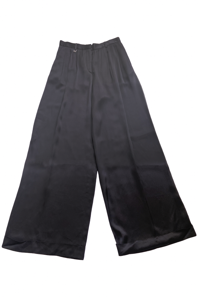 Viktor & Rolf Black Oversized Satin Wide Marlene Pants