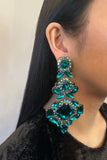 Vintage Gold Emerald Green Crystal Chandelier Duster Earrings