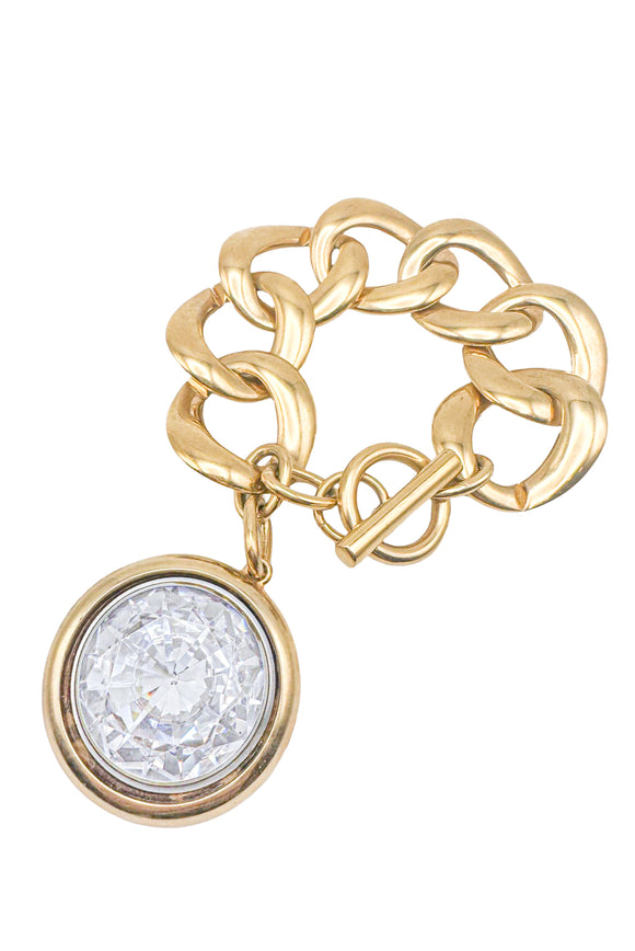 Vintage Gold Chunky Chain Oversized Crystal Pendant Bracelet