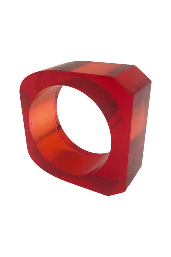 Vintage Red Lucite Resin Oversized Square Bracelet Bangle