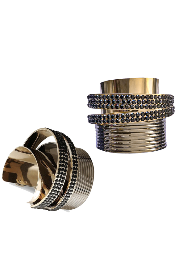 Vionnet Gold Black Crystal Swirl Steam Punk Set of Bracelets