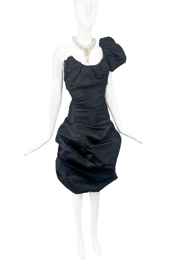 Vivienne Westwood Black One Shoulder Corset Asymmetric Cocktail Dress Gown Gold Label Fall 2000