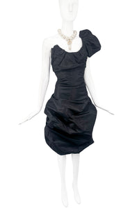 Vivienne Westwood Black One Shoulder Corset Asymmetric Cocktail Dress Gown Gold Label Fall 2000