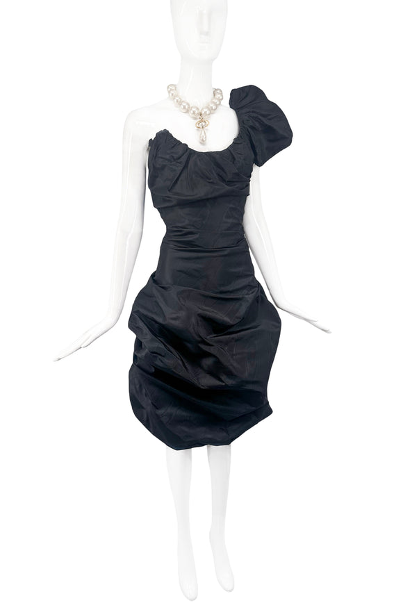 Vivienne Westwood Black One Shoulder Corset Asymmetric Cocktail Dress Gown Gold Label Fall 2000