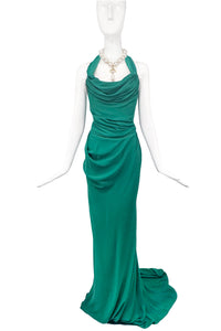 Vivienne Westwood Green Silk Jersey Corset Halterneck Dress Gown