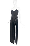 Vivienne Westwood Black Satin Corset Sweetheart Bustier High Slit Gown with matching Cape