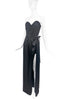 Vivienne Westwood Black Satin Corset Sweetheart Bustier High Slit Gown with matching Cape