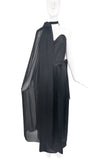 Vivienne Westwood Black Satin Corset Sweetheart Bustier High Slit Gown with matching Cape