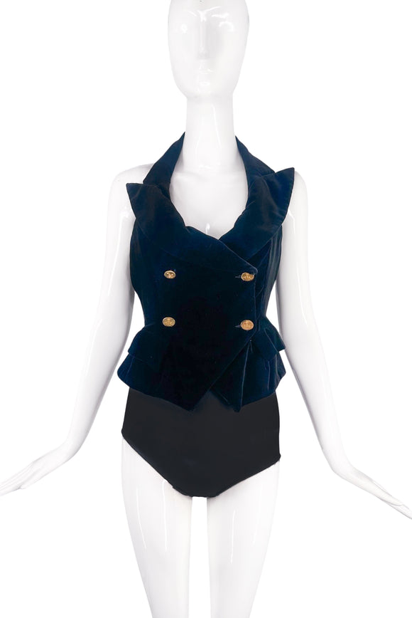 Vivienne Westwood Black Velvet Gold Button Corset Vest 90's