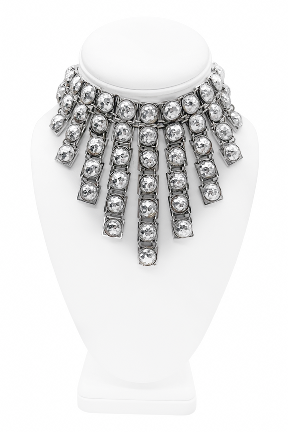 Vogue Silver Metal Faceted Dome Choker Necklace