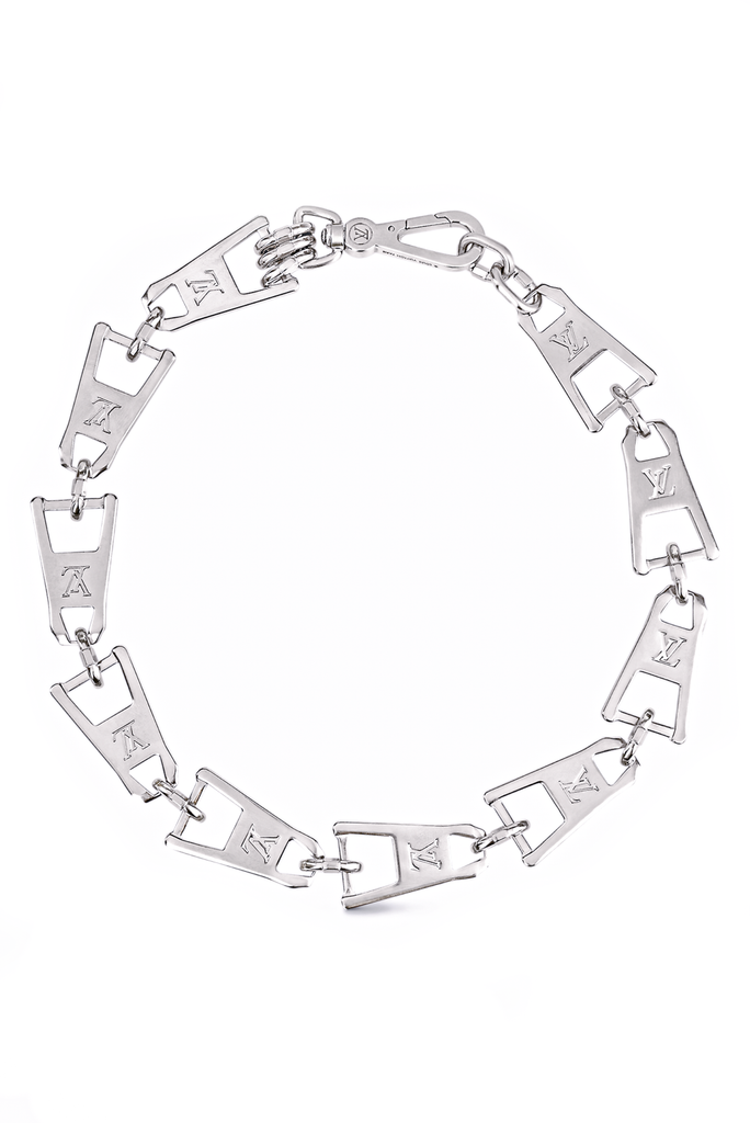 Louis Vuitton Silver Metal Zipper Pull Logo Necklace
