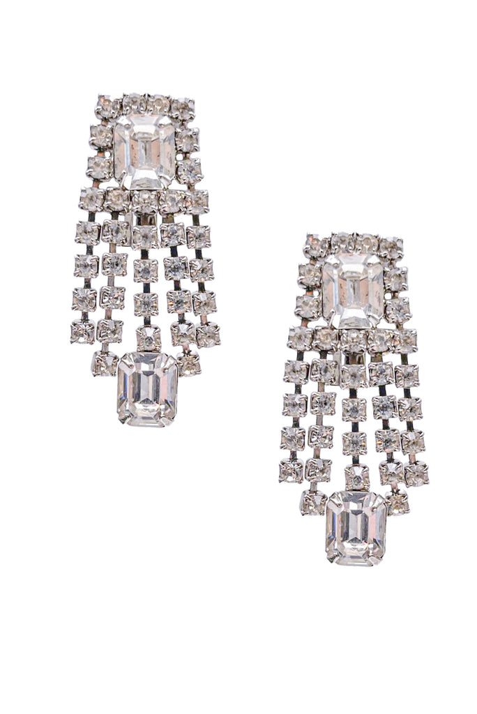 Weiss Vintage Silver Crystal Triangle Chandelier 2 Inch Earrings