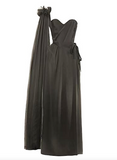 Vivienne Westwood Black Satin Corset Sweetheart Bustier High Slit Gown with matching Cape