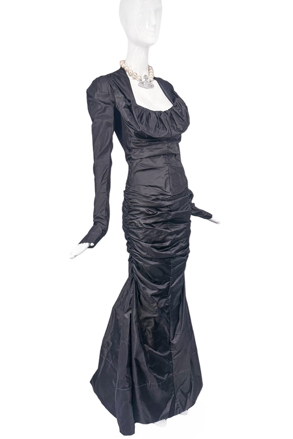 Vivienne Westwood Black Dark Gray Ruched Fishtail Gown