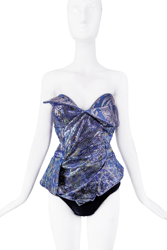Vivienne Westwood Dark Blue Sparkle Sequin Corset Top