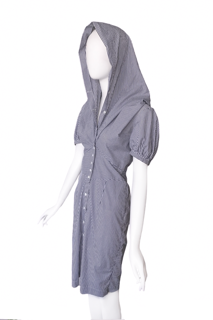 Vivienne Westwood Black Striped Cotton Hood Shirt Dress