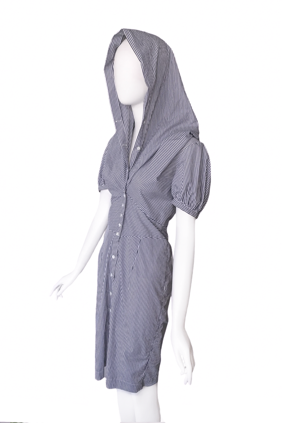 Vivienne Westwood Black Striped Cotton Hood Shirt Dress
